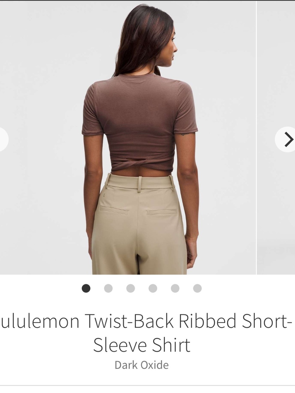 Lululemon Twist-Back Ribbed Short-Sleeve Shirt Dark Oxide. Size 6. NWT